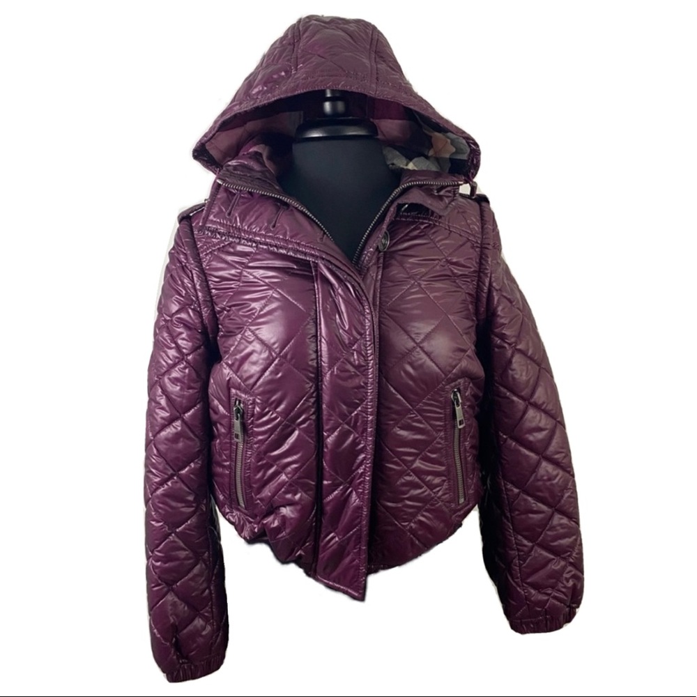 Burberry Brit Quilted Hooded Puffer Jacket / Puffer Vest in Plum US Size 2